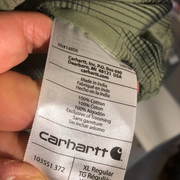 Carhartt  men green black plaid motive short sleeve shirt, XL - Picture 7 of 8